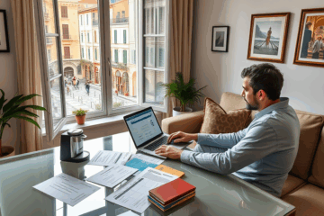 Persona che effettua una richiesta di prestito online da un computer a casa