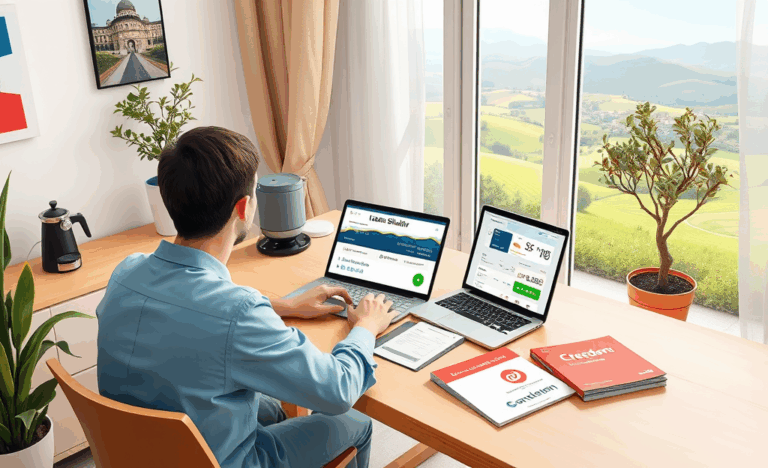 Persona che utilizza un computer per richiedere un prestito online facilmente