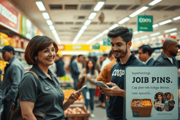 Immagine di un supermercato Coop con un annuncio di assunzioni.