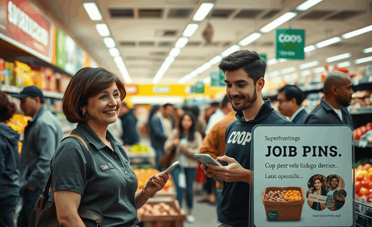 Immagine di un supermercato Coop con un annuncio di assunzioni.
